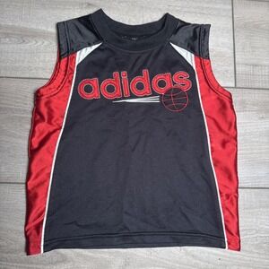 Adidas Boys 3T Tank Jersey Basketball Logo Embroidered Performance Red Black